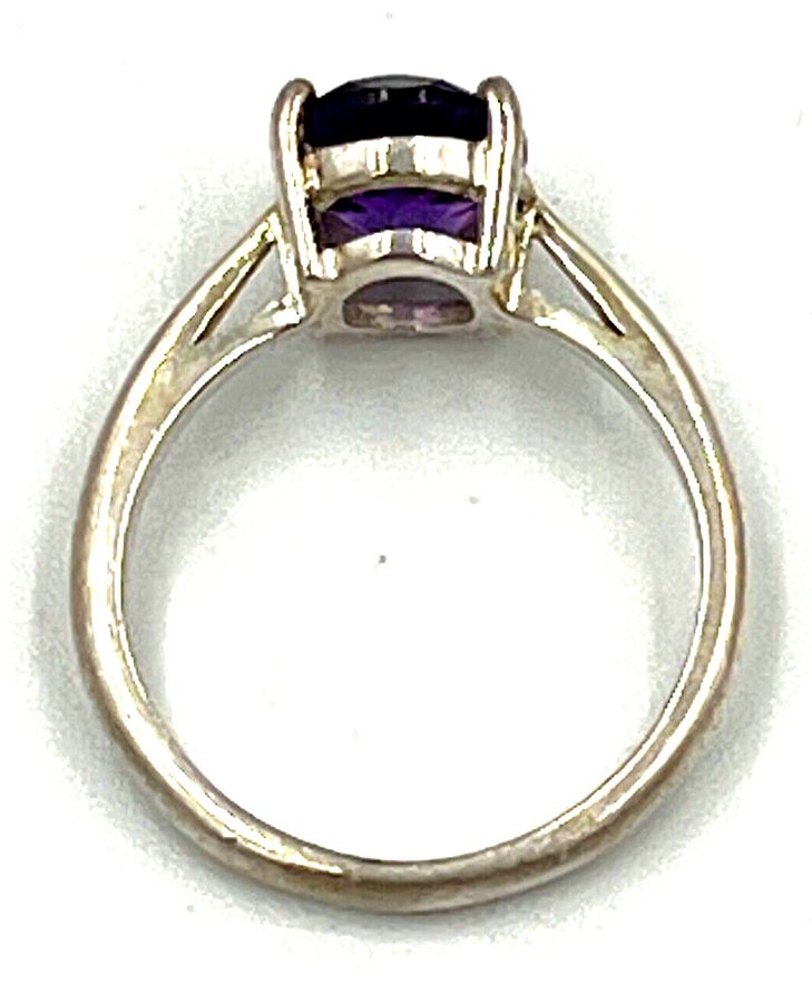 Antique Vintage Sterling Silver Amethyst Ring Size Q Large Solitaire Amethyst