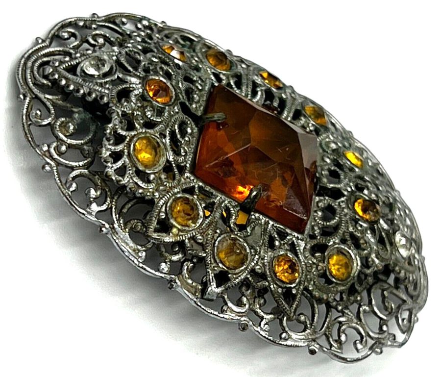 Antique Antique Victorian Large Brooch Set with Czech Citrine