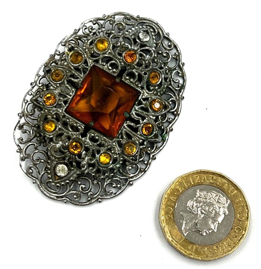 Antique Antique Victorian Large Brooch Set with Czech Citrine