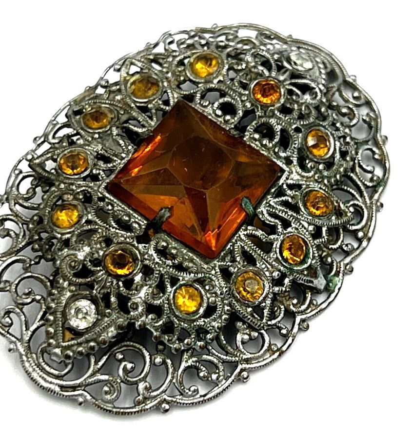 Antique Antique Victorian Large Brooch Set with Czech Citrine