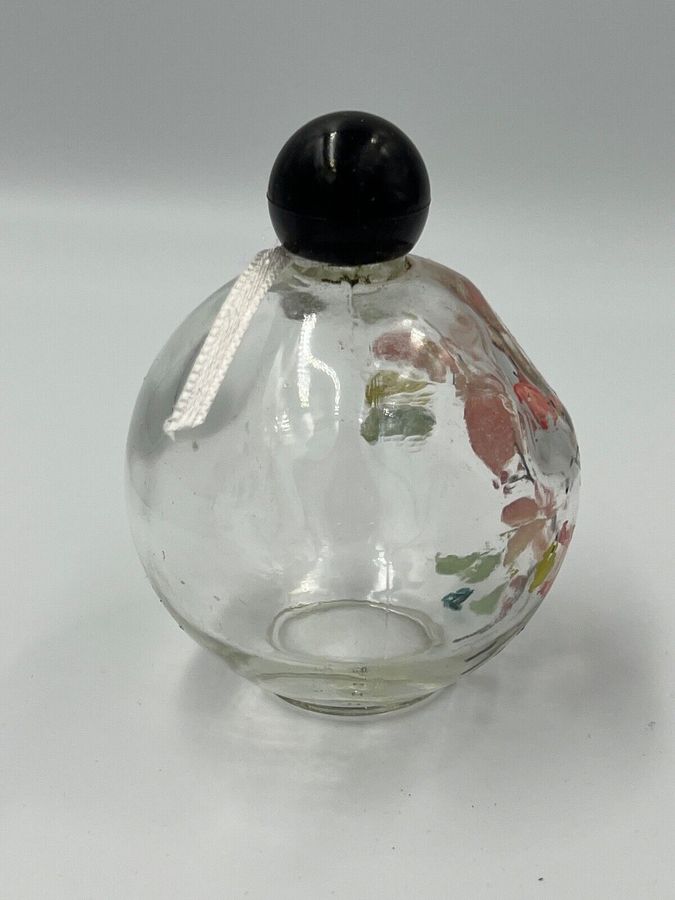 Antique Vintage Glass Hand Painted Perfume Bottle FLAROMA BY ABIETSAN England