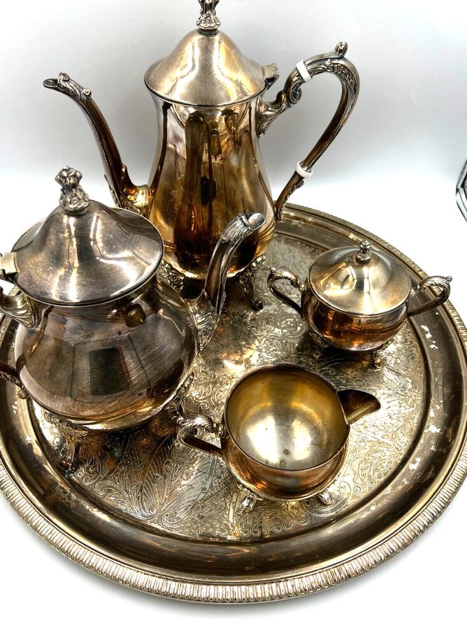 Antique Antique 5 Piece Silver Plated Gourd Shaped Tea Coffee Service