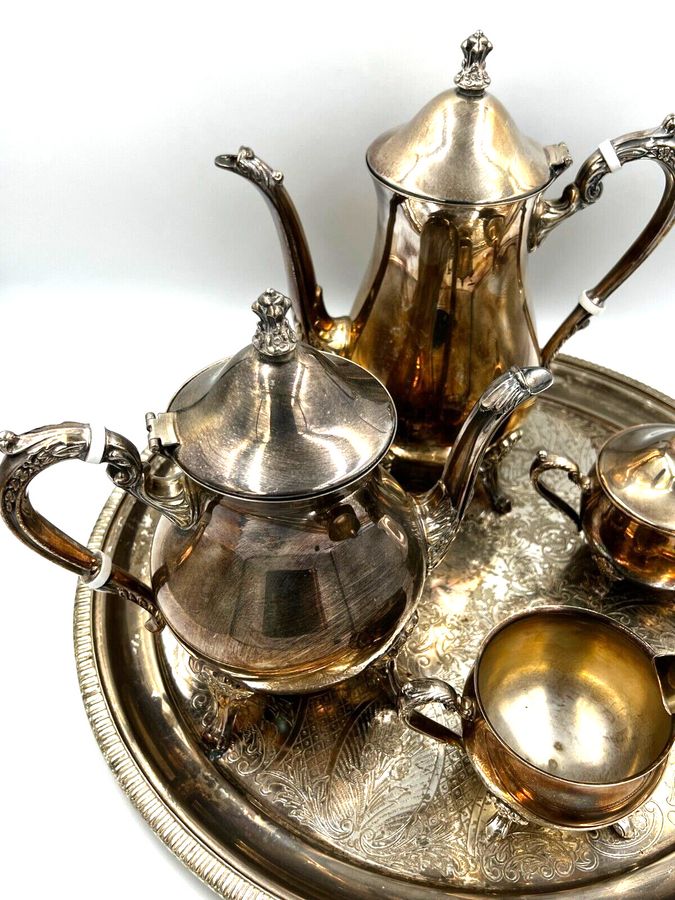 Antique Antique 5 Piece Silver Plated Gourd Shaped Tea Coffee Service