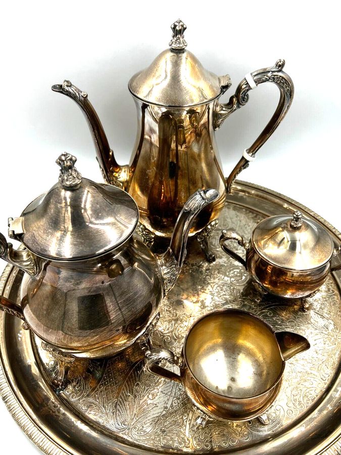 Antique Antique 5 Piece Silver Plated Gourd Shaped Tea Coffee Service