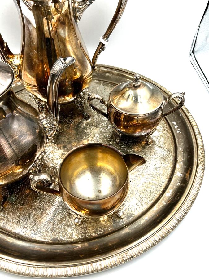 Antique Antique 5 Piece Silver Plated Gourd Shaped Tea Coffee Service