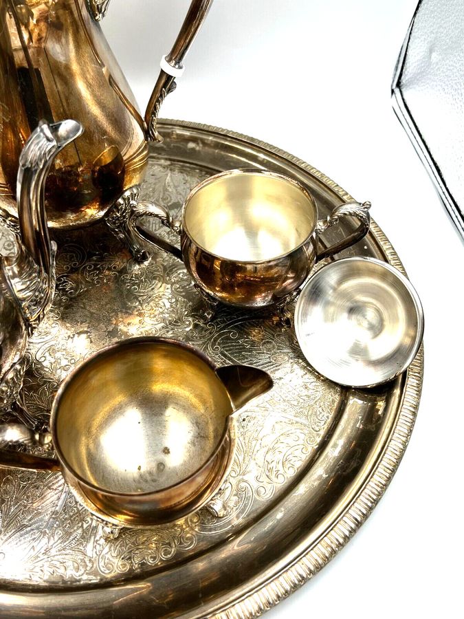 Antique Antique 5 Piece Silver Plated Gourd Shaped Tea Coffee Service