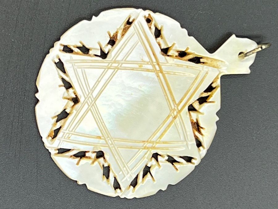 Antique Antique Victorian Hand Carved Pendant Mother of Pearl Star of David