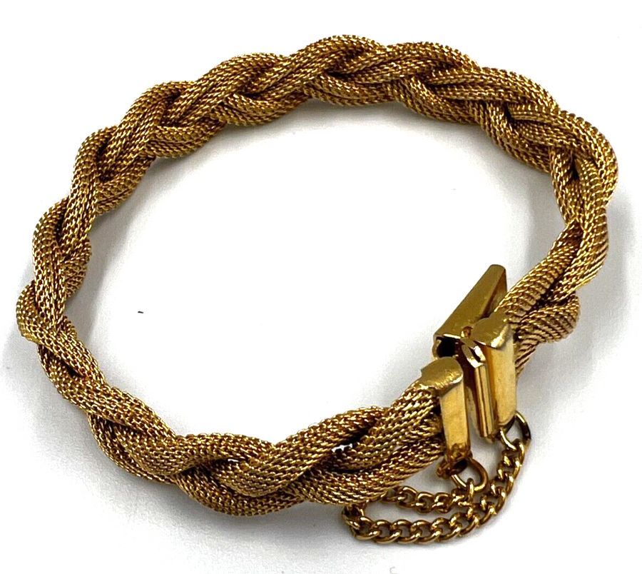 Antique Vintage Gold Tone Platted Bracelet & Safety Chain