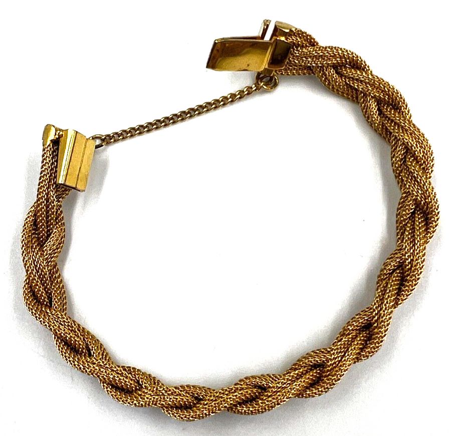 Antique Vintage Gold Tone Platted Bracelet & Safety Chain