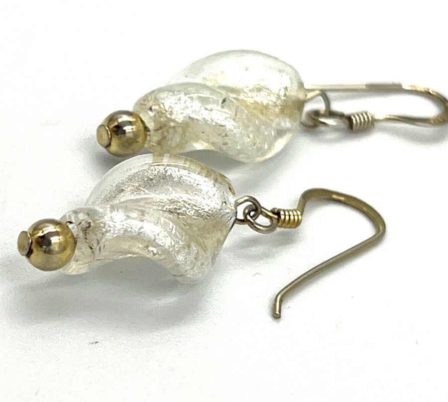 Antique Antique Art Deco Silver Gilt Drop Earrings Venetian Glass 1920s Pierced Ears