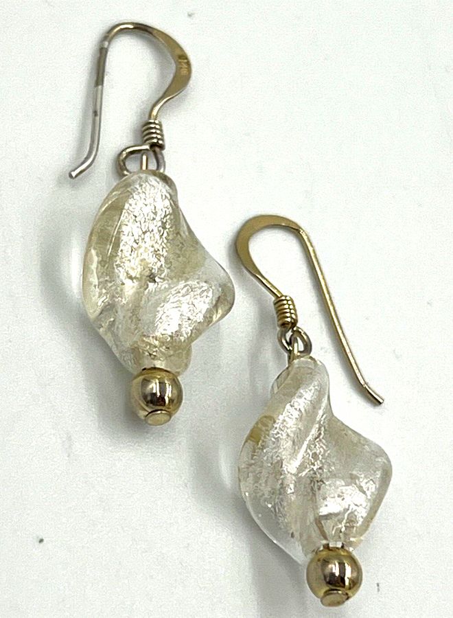 Antique Antique Art Deco Silver Gilt Drop Earrings Venetian Glass 1920s Pierced Ears