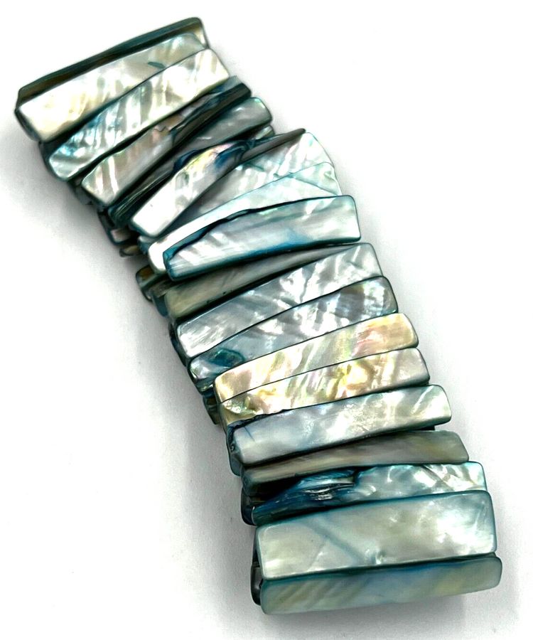 Antique Vintage Turquoise Mother of Pearl Shell Chunky Bracelet Wide Cuff