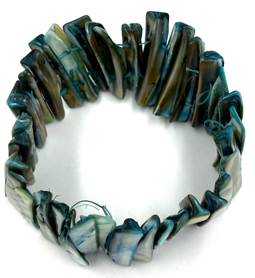 Antique Vintage Turquoise Mother of Pearl Shell Chunky Bracelet Wide Cuff