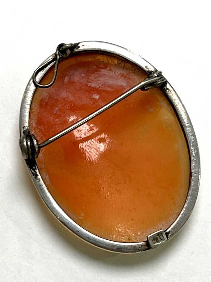 Antique Antique Vintage Art Deco Italian Solid Silver Shell Cameo Pendant Brooch Pin