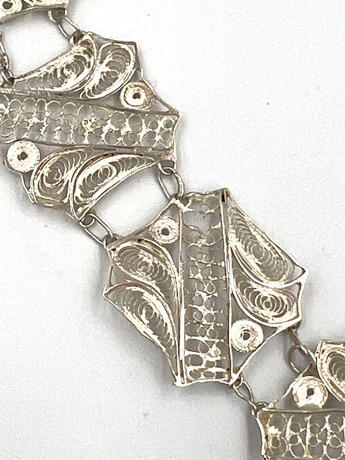 Antique Vintage Silver Linked Filigree Bracelet Wide Cuff Like Design