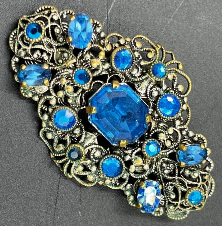 Antique Antique Victorian Large Brooch Set with Czech Blue