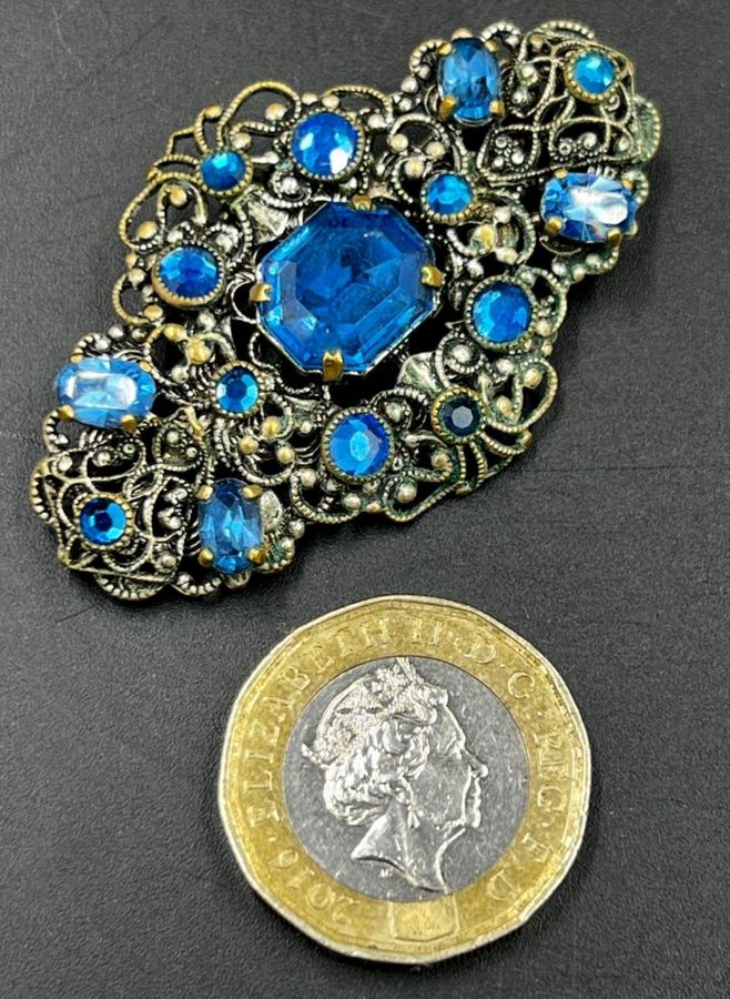 Antique Antique Victorian Large Brooch Set with Czech Blue