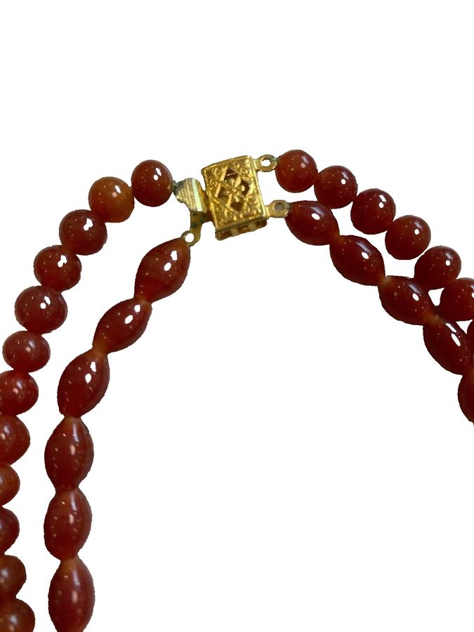 Antique Red Jade  double string Necklace Silver Gilt Clasp Superb