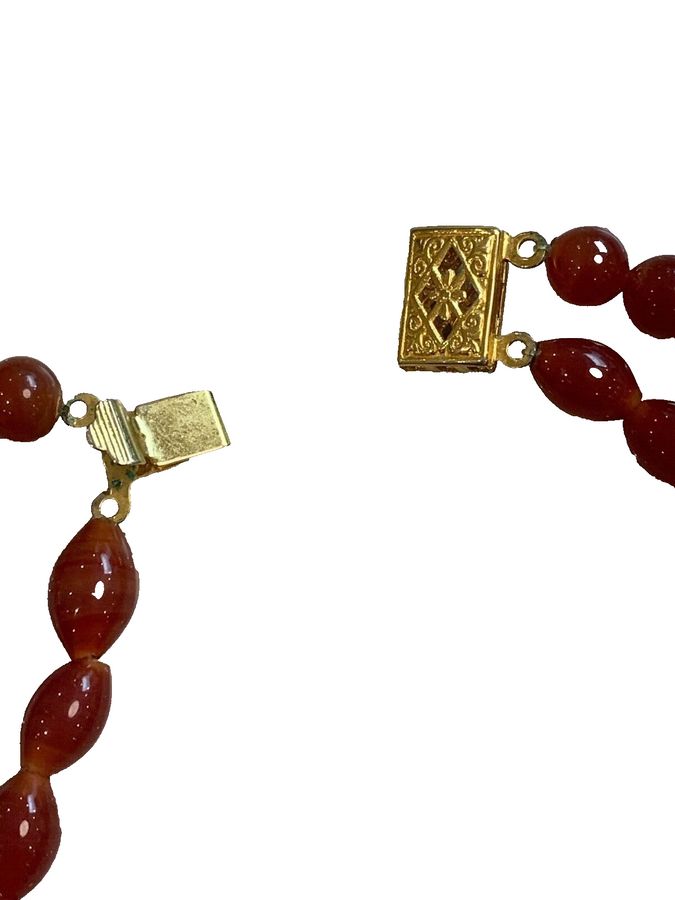 Antique Red Jade  double string Necklace Silver Gilt Clasp Superb