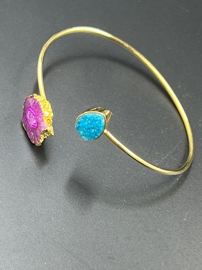 Antique Vintage 18CT Gold on Silver Vermeil Monica Vinader Bangle  Amethyst & Amazonite