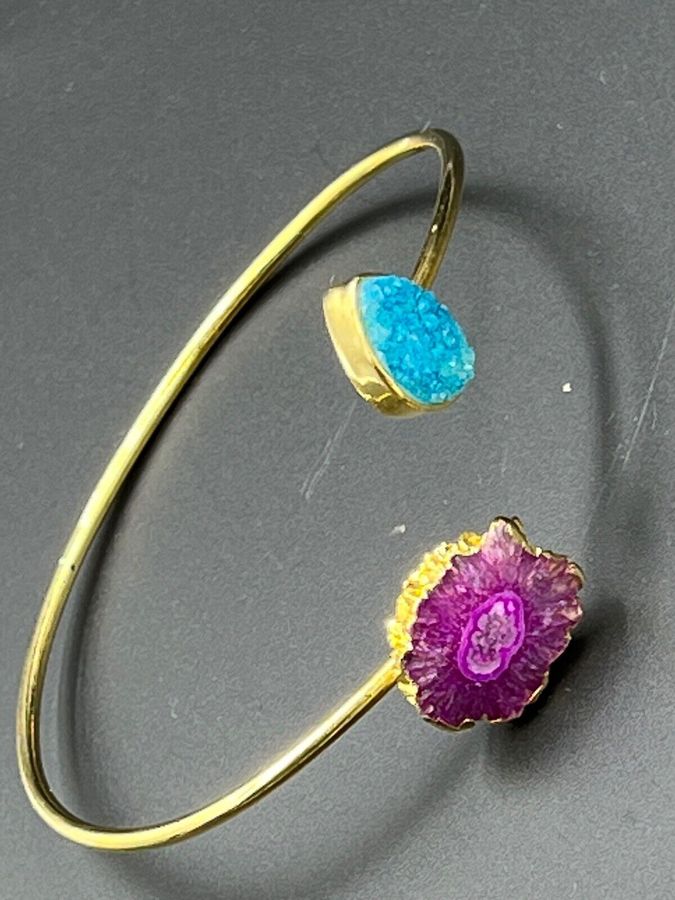 Antique Vintage 18CT Gold on Silver Vermeil Monica Vinader Bangle  Amethyst & Amazonite