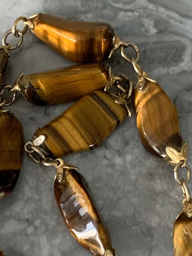 Antique Antique Vintage Art Deco Natural Tiger Eye Polished Necklace Choker