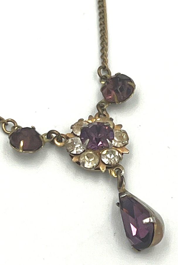 Antique Antique Art Deco Foiled Czech Amethyst Necklace & Earring Set