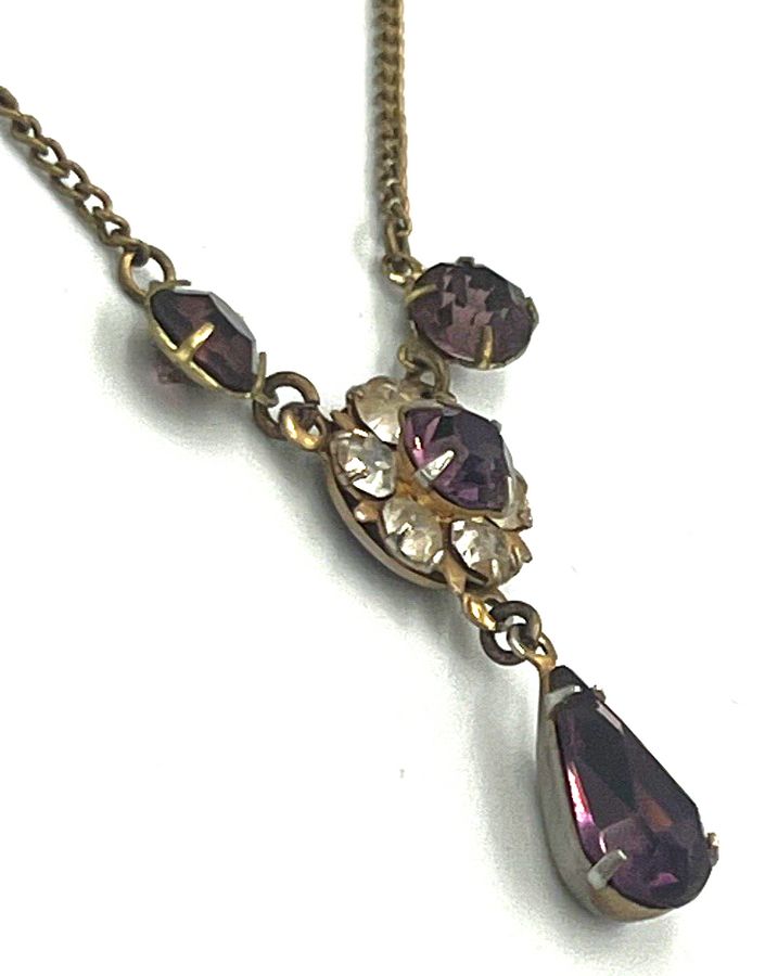 Antique Antique Art Deco Foiled Czech Amethyst Necklace & Earring Set