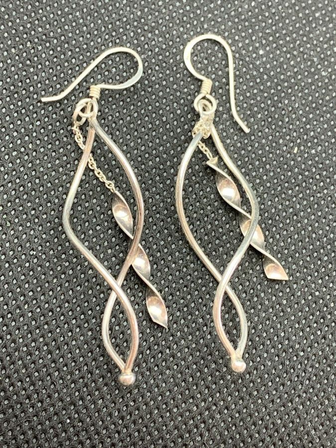 Antique Vintage Art Deco Silver Dangly Earrings Hallmarked