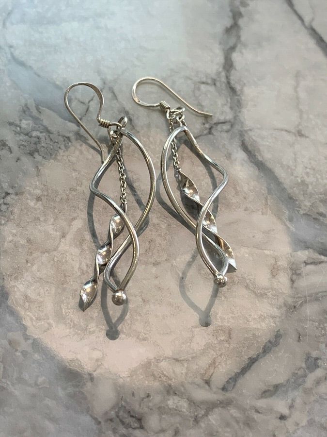 Antique Vintage Art Deco Silver Dangly Earrings Hallmarked