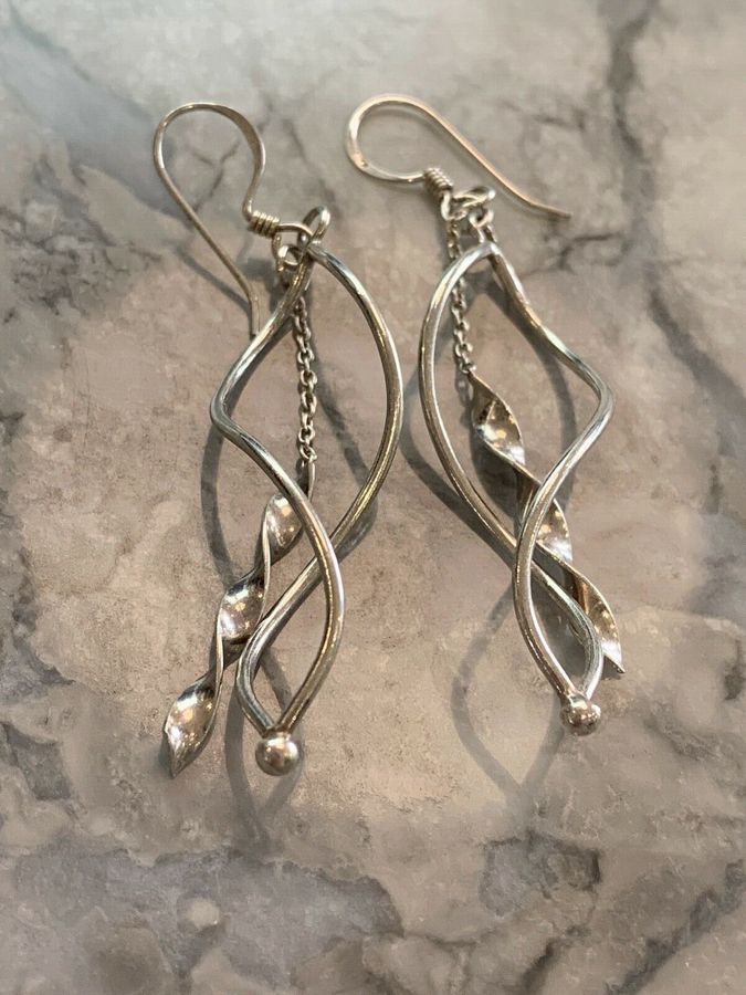 Antique Vintage Art Deco Silver Dangly Earrings Hallmarked