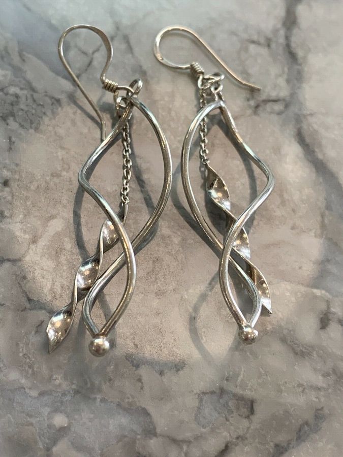 Antique Vintage Art Deco Silver Dangly Earrings Hallmarked