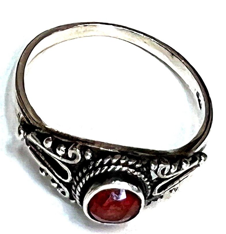 Antique Vintage Solid Silver Ring set with Facet Cut Cornelian  Size S Hallmarked