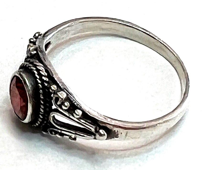 Antique Vintage Solid Silver Ring set with Facet Cut Cornelian  Size S Hallmarked