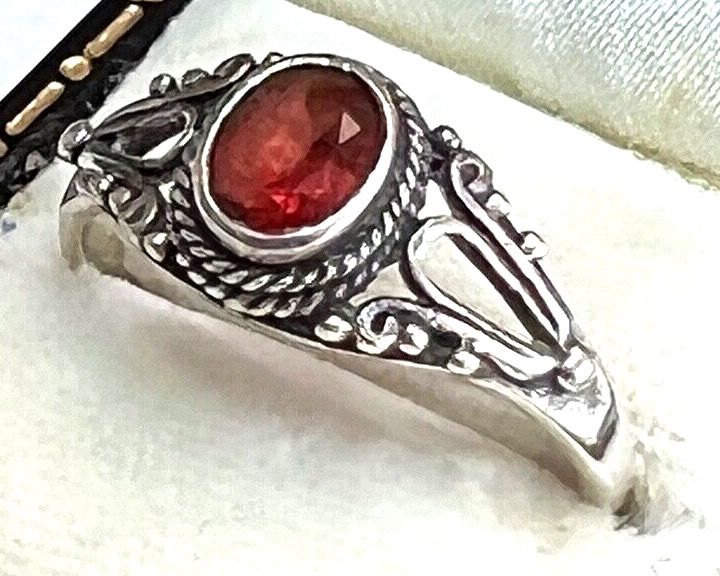 Antique Vintage Solid Silver Ring set with Facet Cut Cornelian  Size S Hallmarked