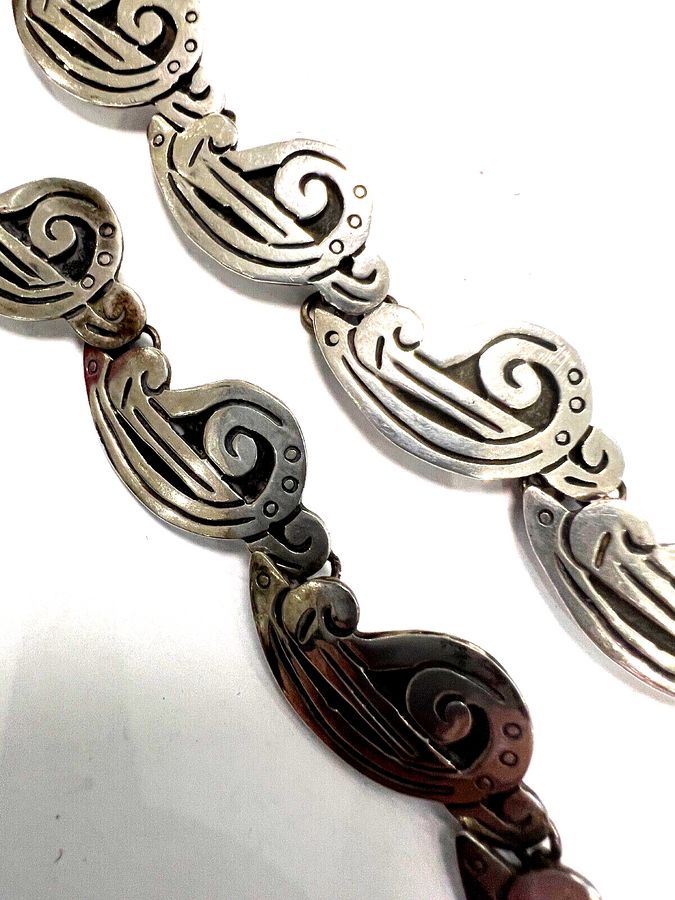 Antique Vintage Taxco Mexico 1950s Solid Silver Necklace and Bracelet Set Hallmarked