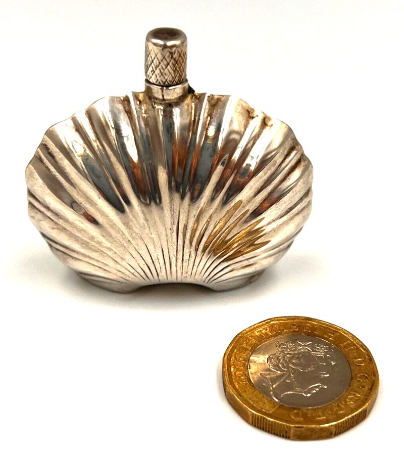 Antique Antique 1907 Sterling Silver Miniature Shell Perfume Bottle Hallmarked