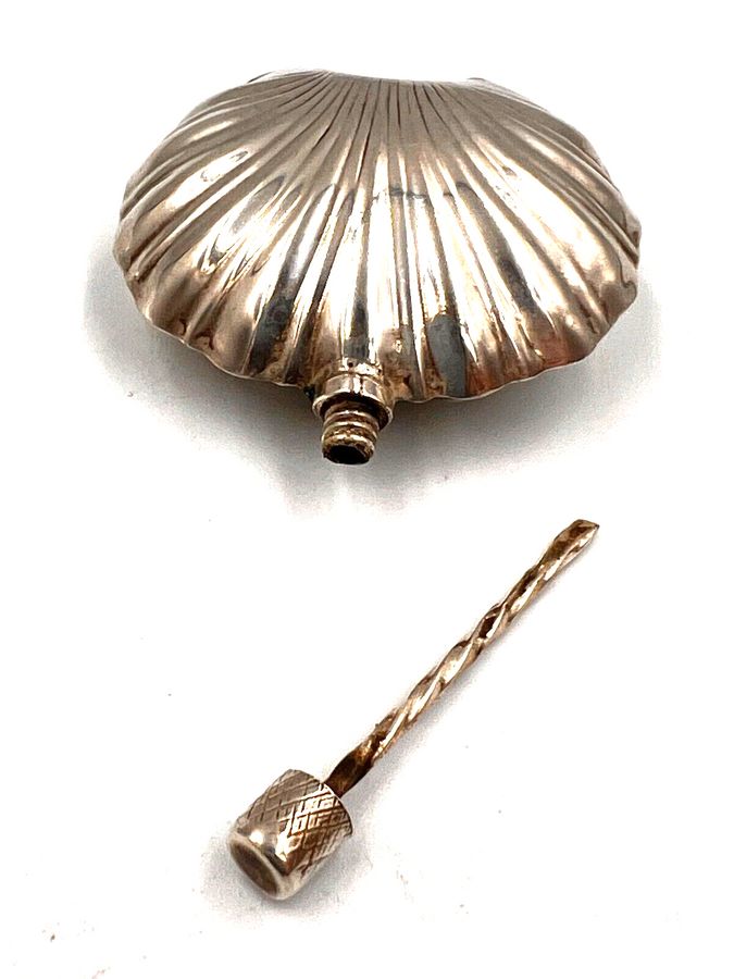 Antique Antique 1907 Sterling Silver Miniature Shell Perfume Bottle Hallmarked