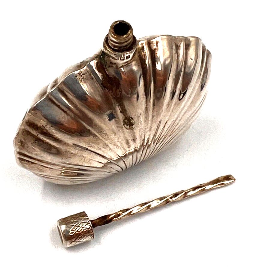 Antique Antique 1907 Sterling Silver Miniature Shell Perfume Bottle Hallmarked