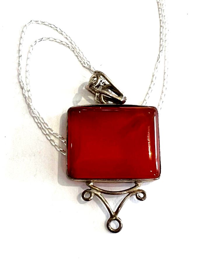 Antique Solid Silver Art nouveau Pendant set with Natural Carnelian