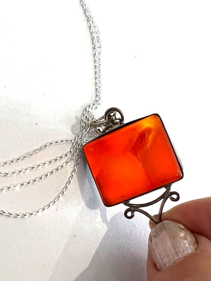 Antique Solid Silver Art nouveau Pendant set with Natural Carnelian