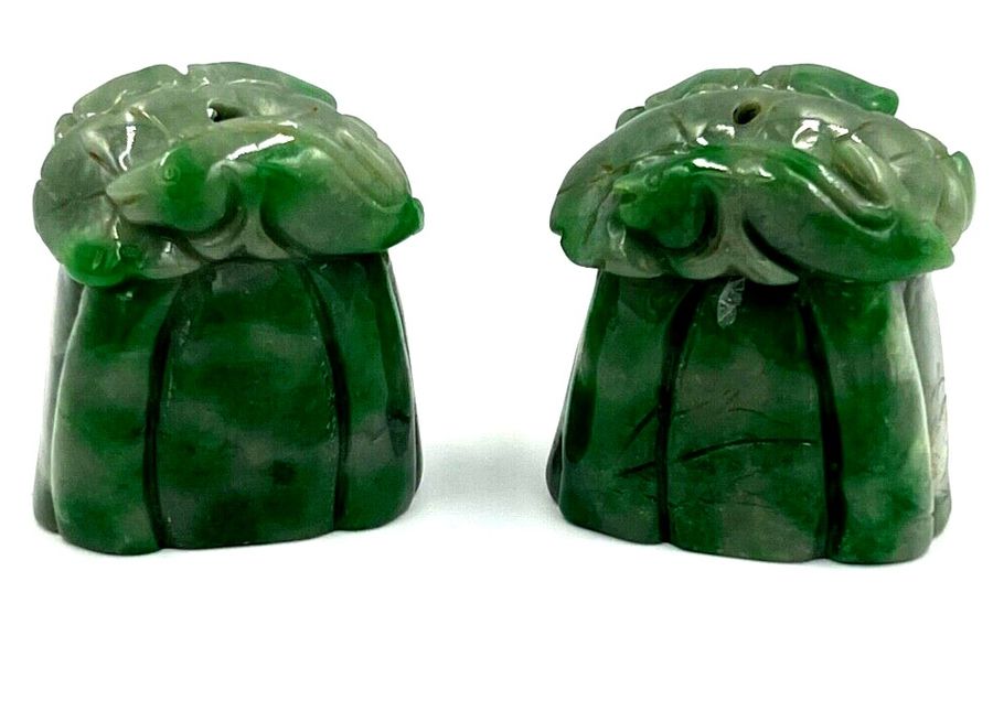 Antique Pair Antique Chinese Jade Ornaments Carved with Fish