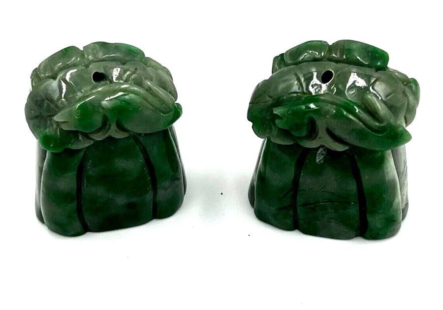 Antique Pair Antique Chinese Jade Ornaments Carved with Fish