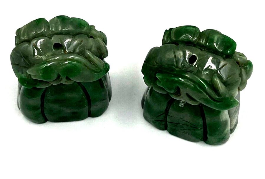 Antique Pair Antique Chinese Jade Ornaments Carved with Fish