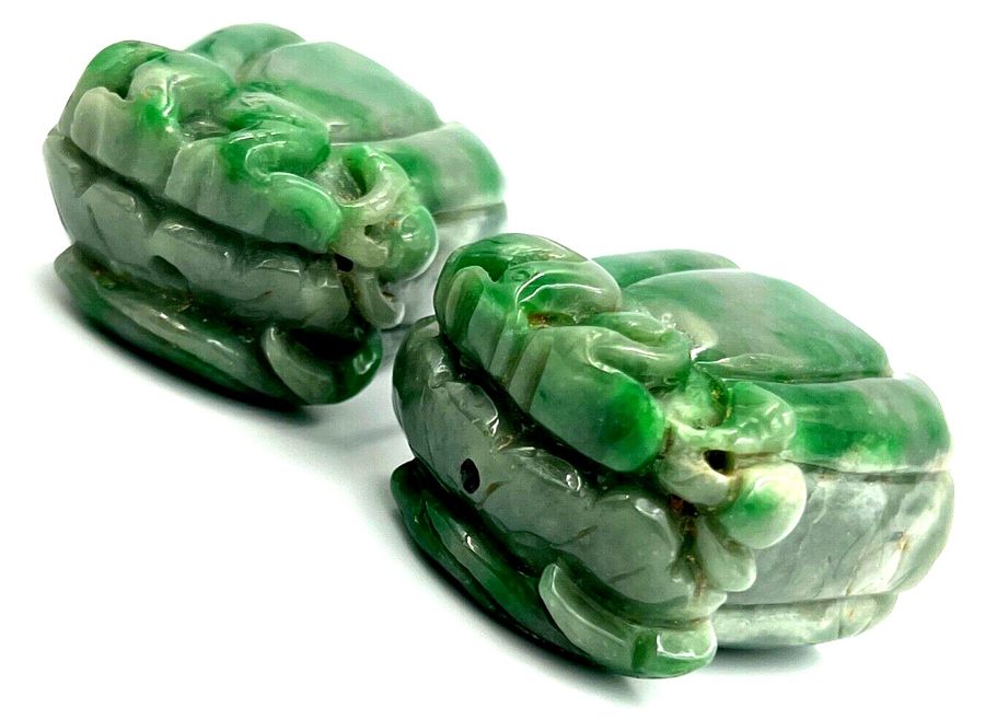 Antique Pair Antique Chinese Jade Ornaments Carved with Fish