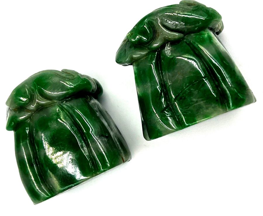 Antique Pair Antique Chinese Jade Ornaments Carved with Fish