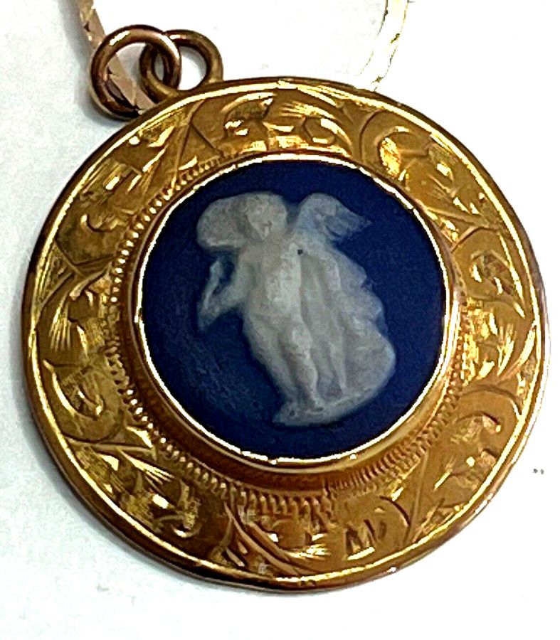 Antique Antique High Carat Gold Pendant Wedgwood Putti Cameo Hallmarked  9CT Gold Chain