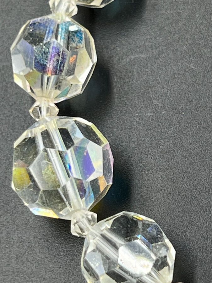 Antique Vintage Art Deco Czech Crystal Aurora Borealis Necklace Graduated Facet Cut