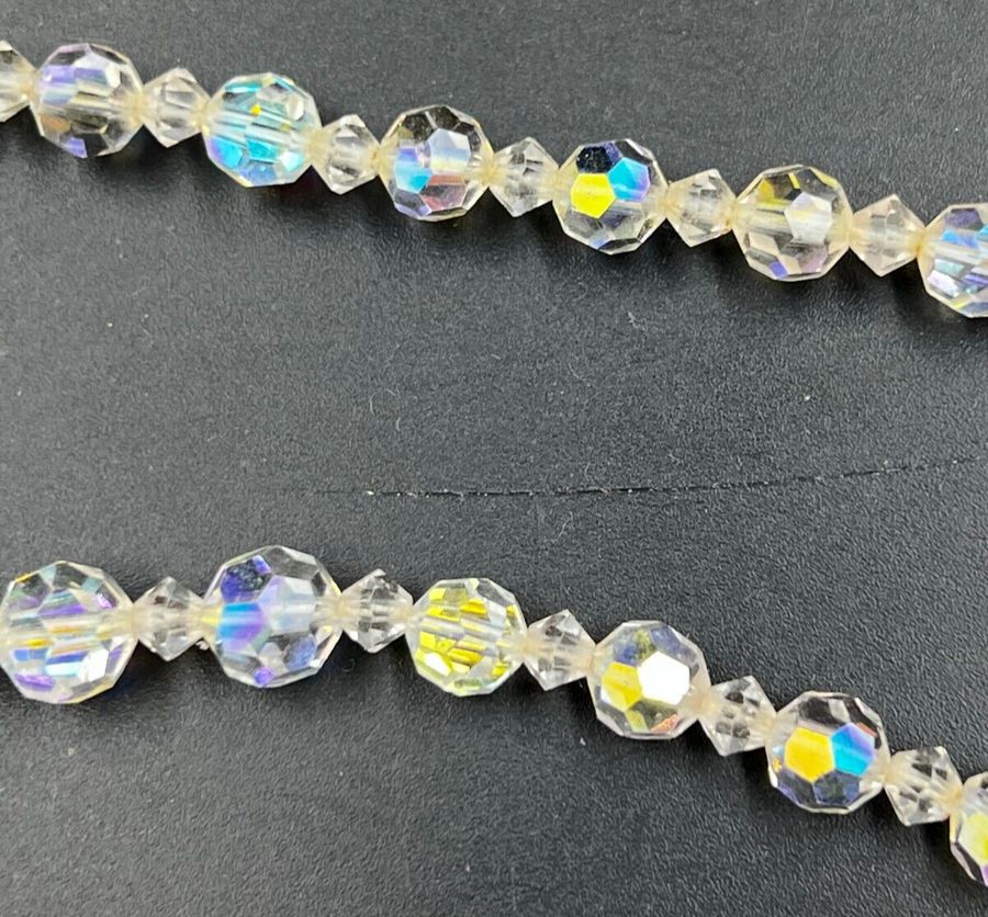 Antique Vintage Art Deco Czech Crystal Aurora Borealis Necklace Graduated Facet Cut