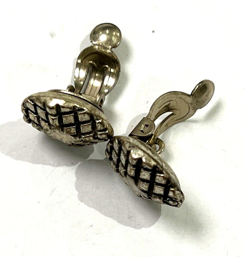 Antique Art Deco Clip On Earrings Silver Plated